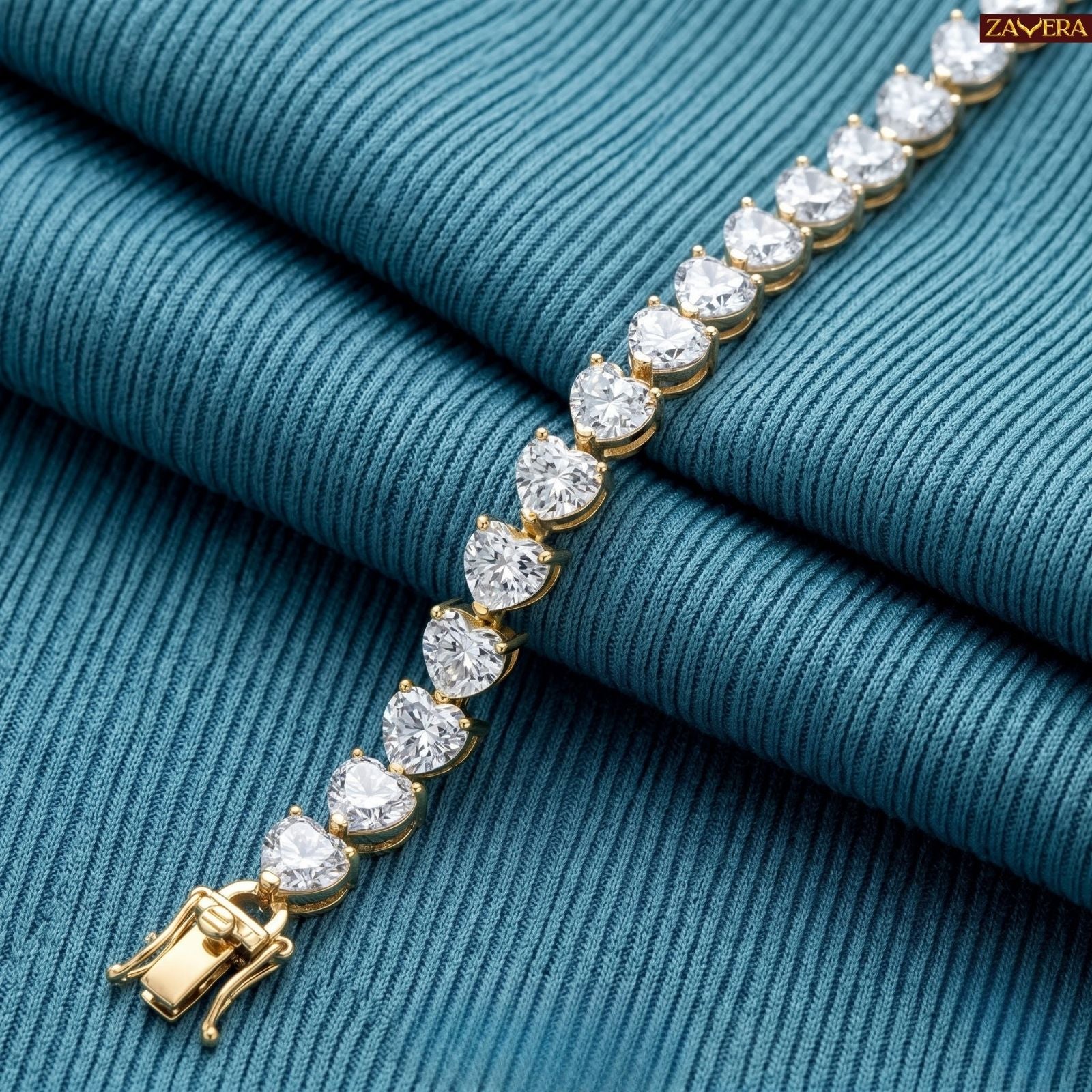 Zavera Gold Plated Heart Cut CZ Crystal Tennis Bracelet for Women