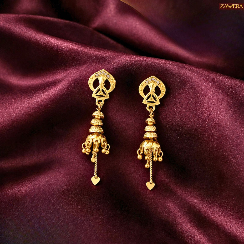 Zavera Gold Plated Long Drop Jhumka Earrings for Women