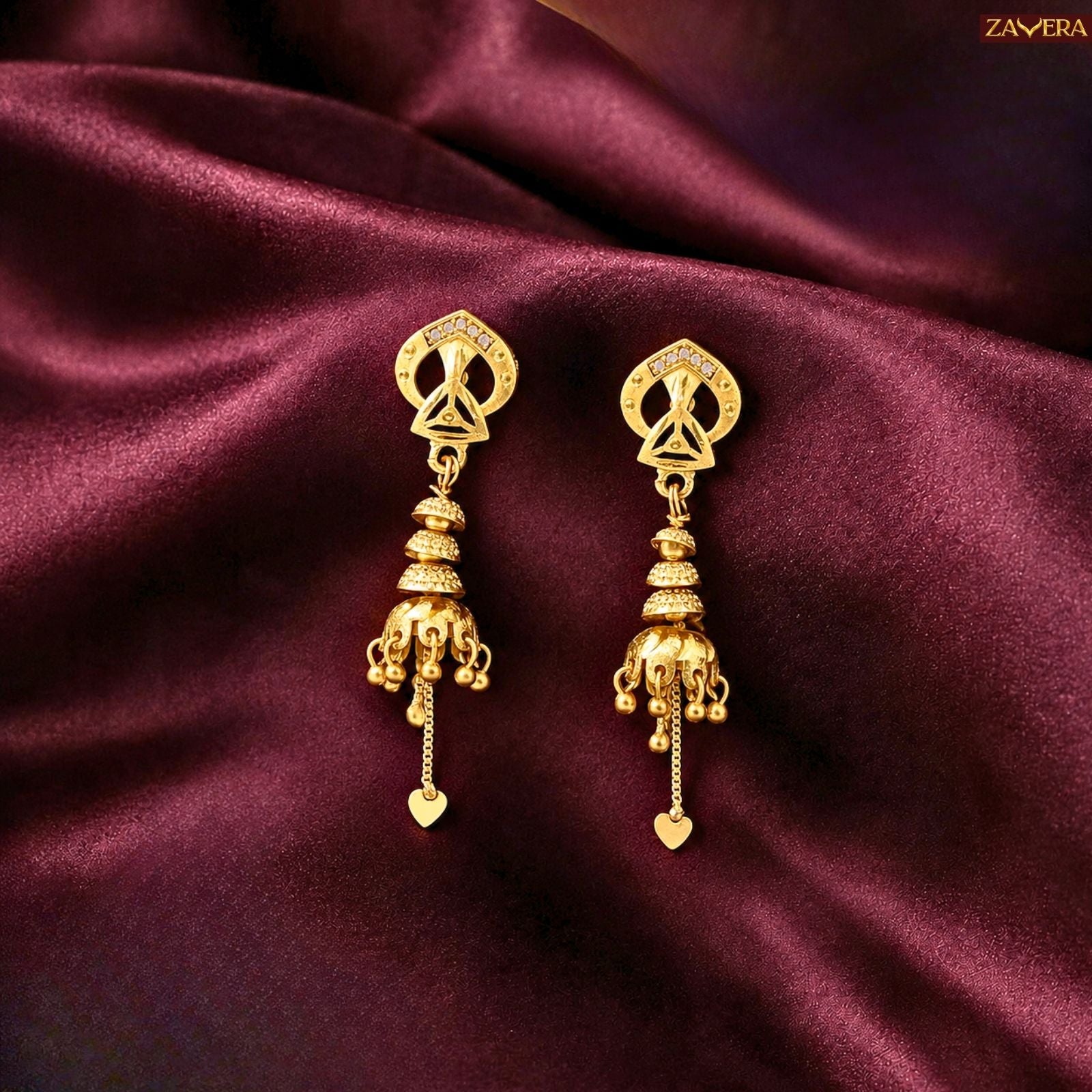 Zavera Gold Plated Long Drop Jhumka Earrings for Women