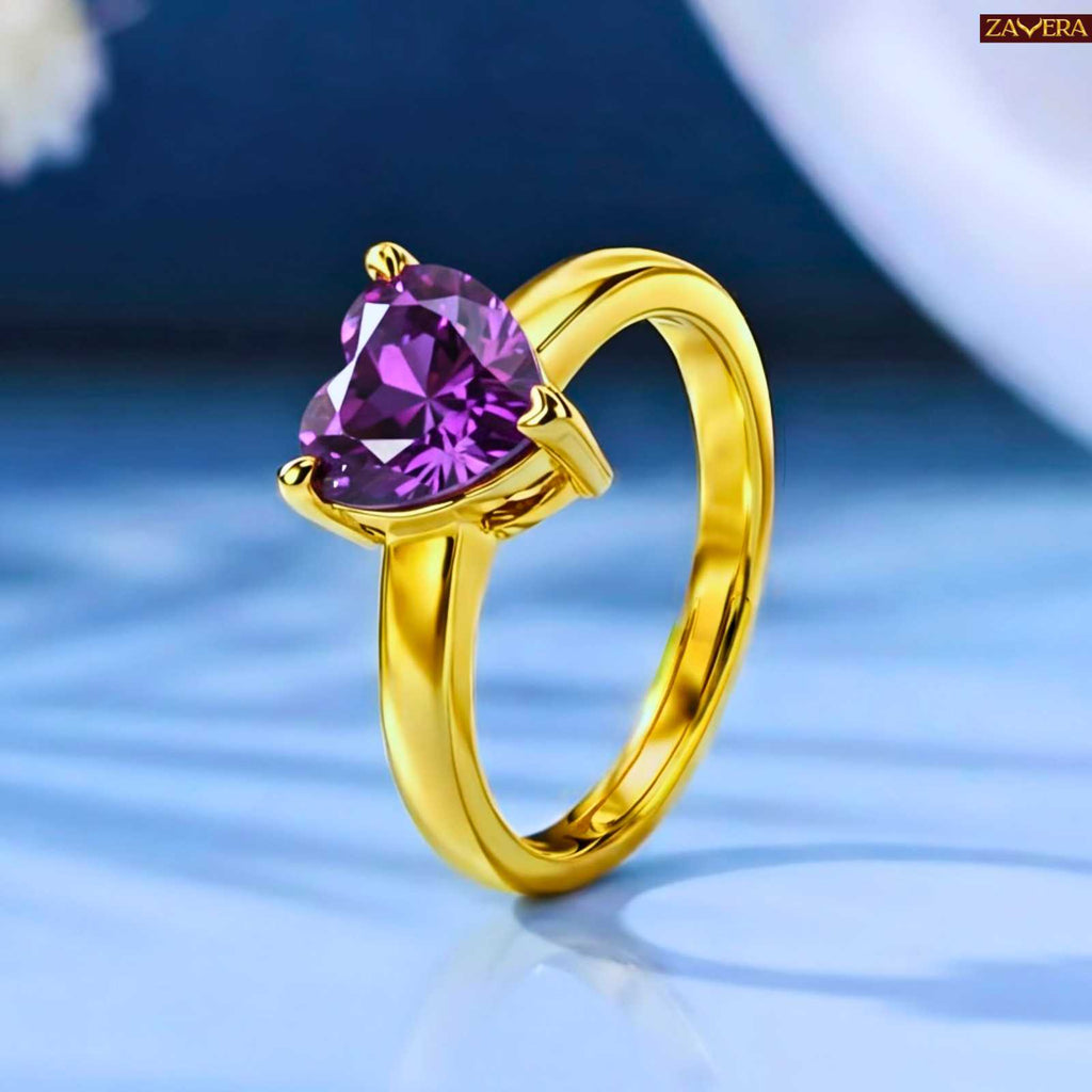 Gold Plated Amethyst Heart Adjustable Ring