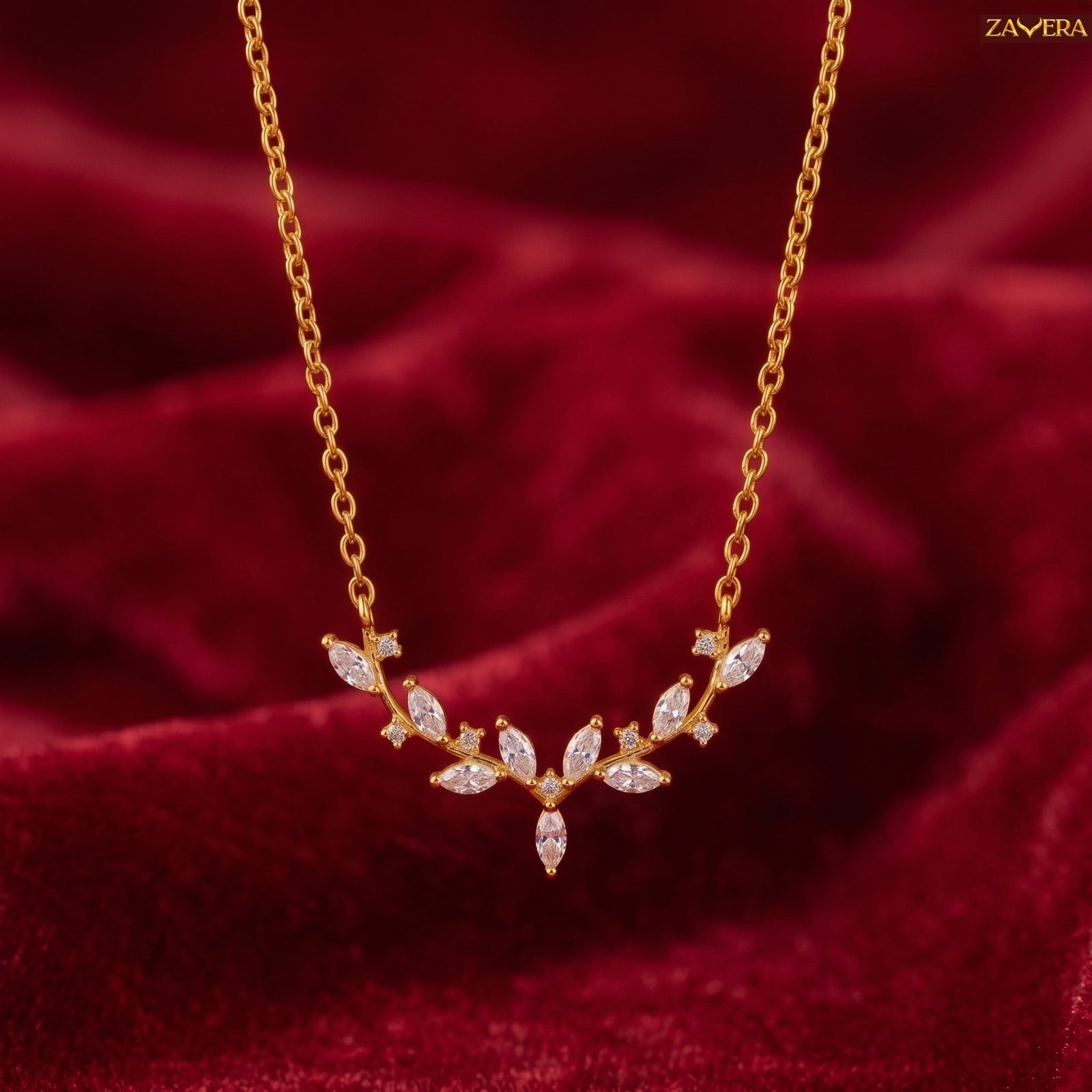 Zavera Gold Plated Floral Leaf Pendant For Women