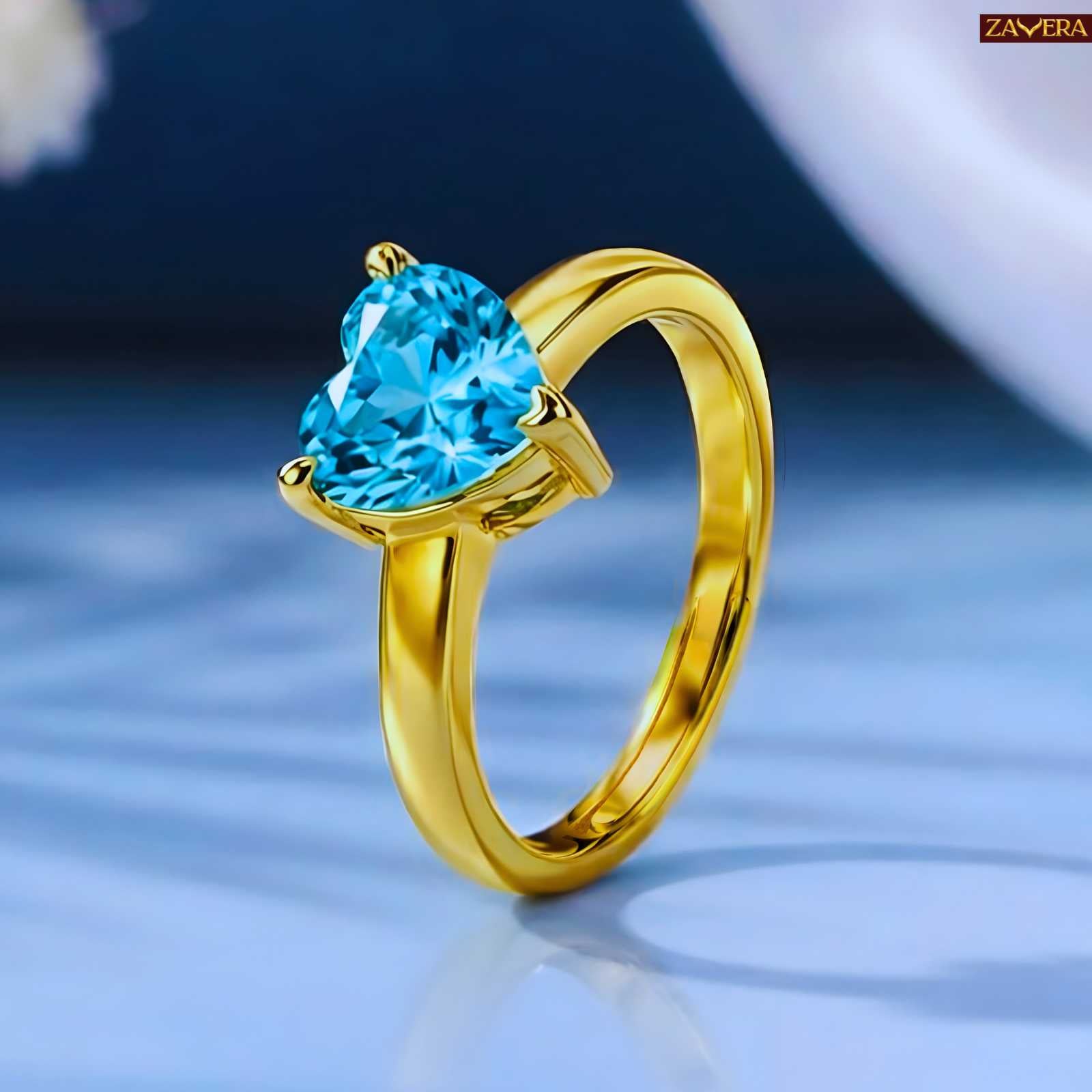 Blue Heart Gold Plated Adjustable Ring