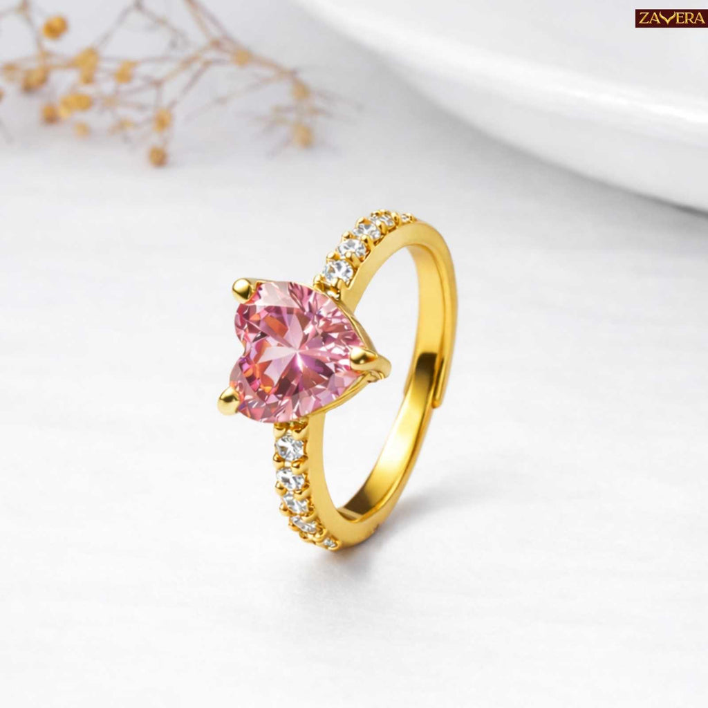 Zavera Gold Plated Pink Blush Heart Adjustable Ring