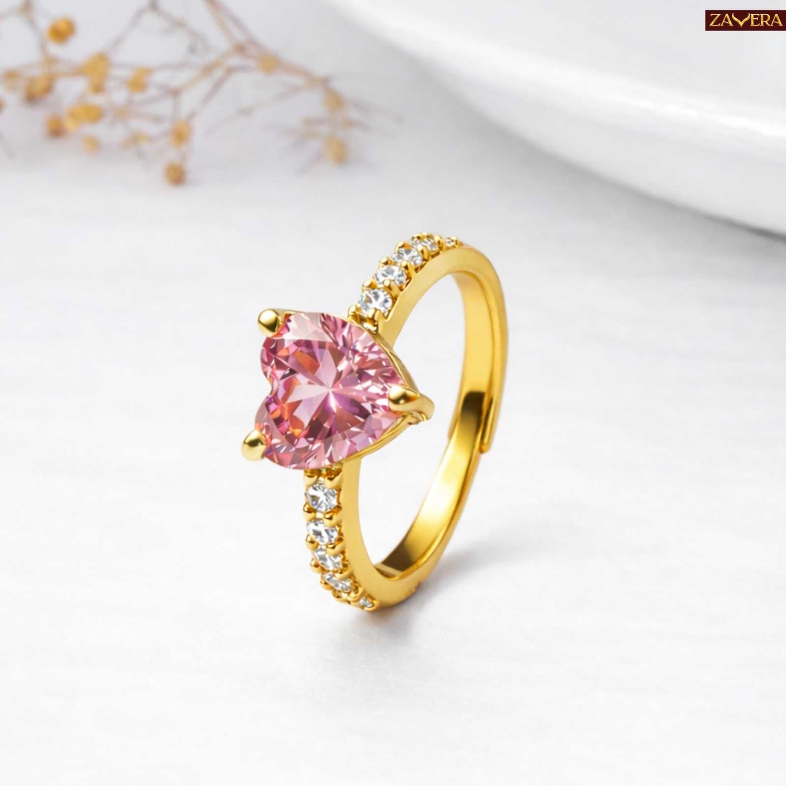 Zavera Gold Plated Pink Blush Heart Adjustable Ring