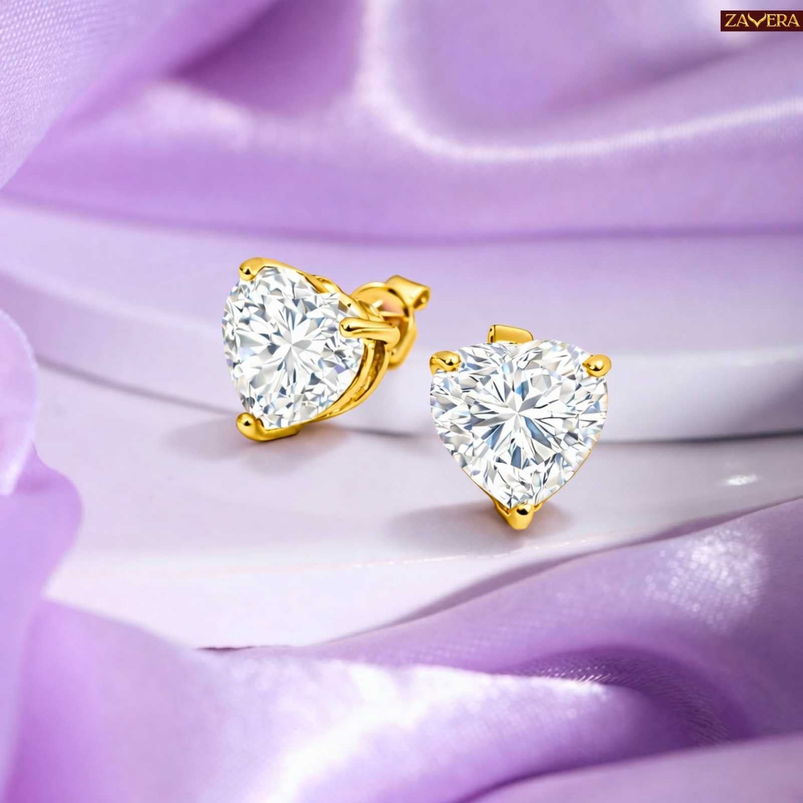 Zavera Sparkling Heart Gold Plated Stud Earrings