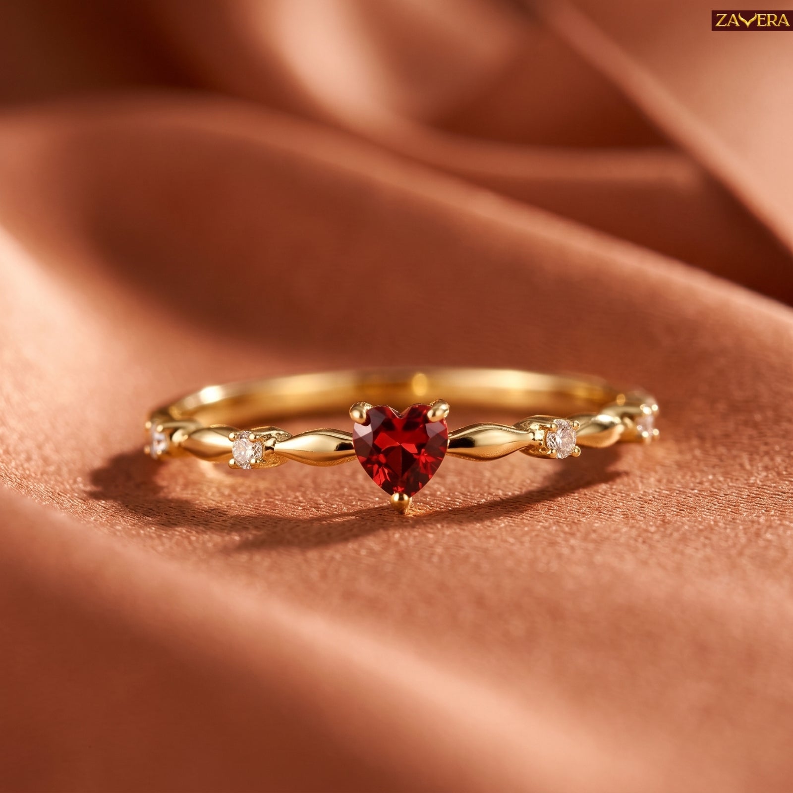 Zavera Brass 22K Crimson Heart Gold Plated Ring For Women