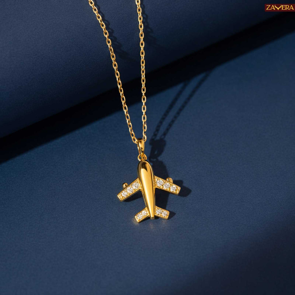 Zavera Gold Plated Airplane Crystal Pendant