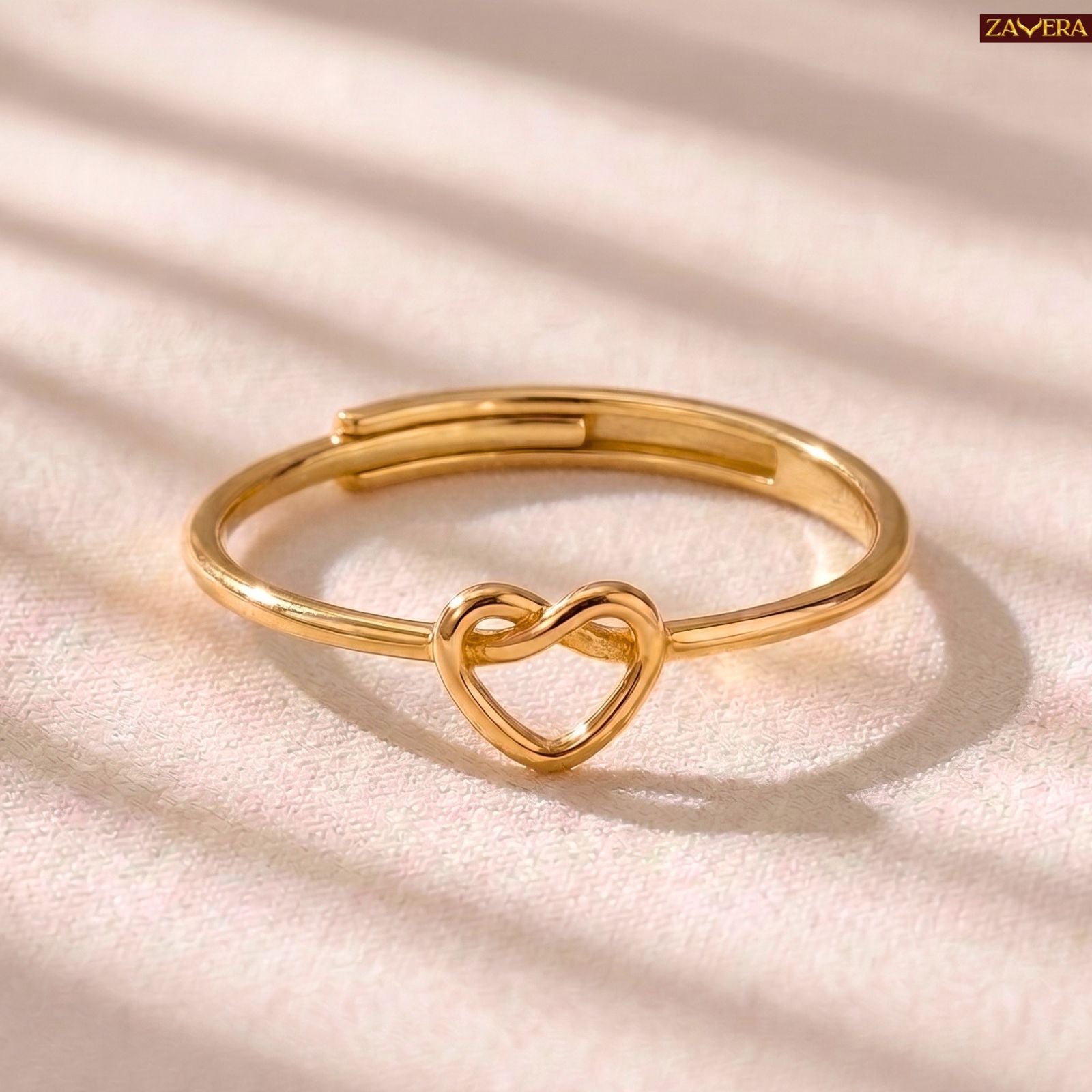 Zavera Brass 22K  Love Knot Heart Gold Plated Ring For Women