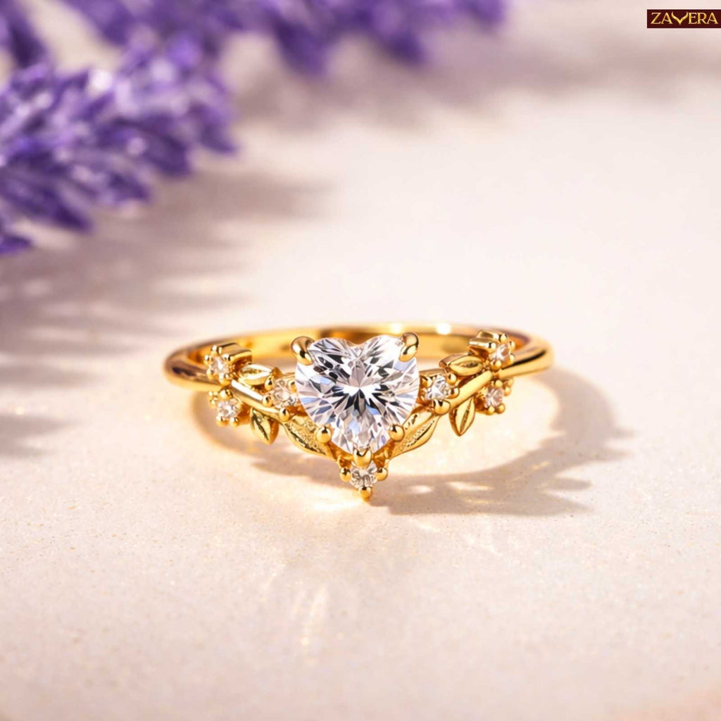 Zavera Gold Plated Heart Vintage Vine Statement Adjustable Ring