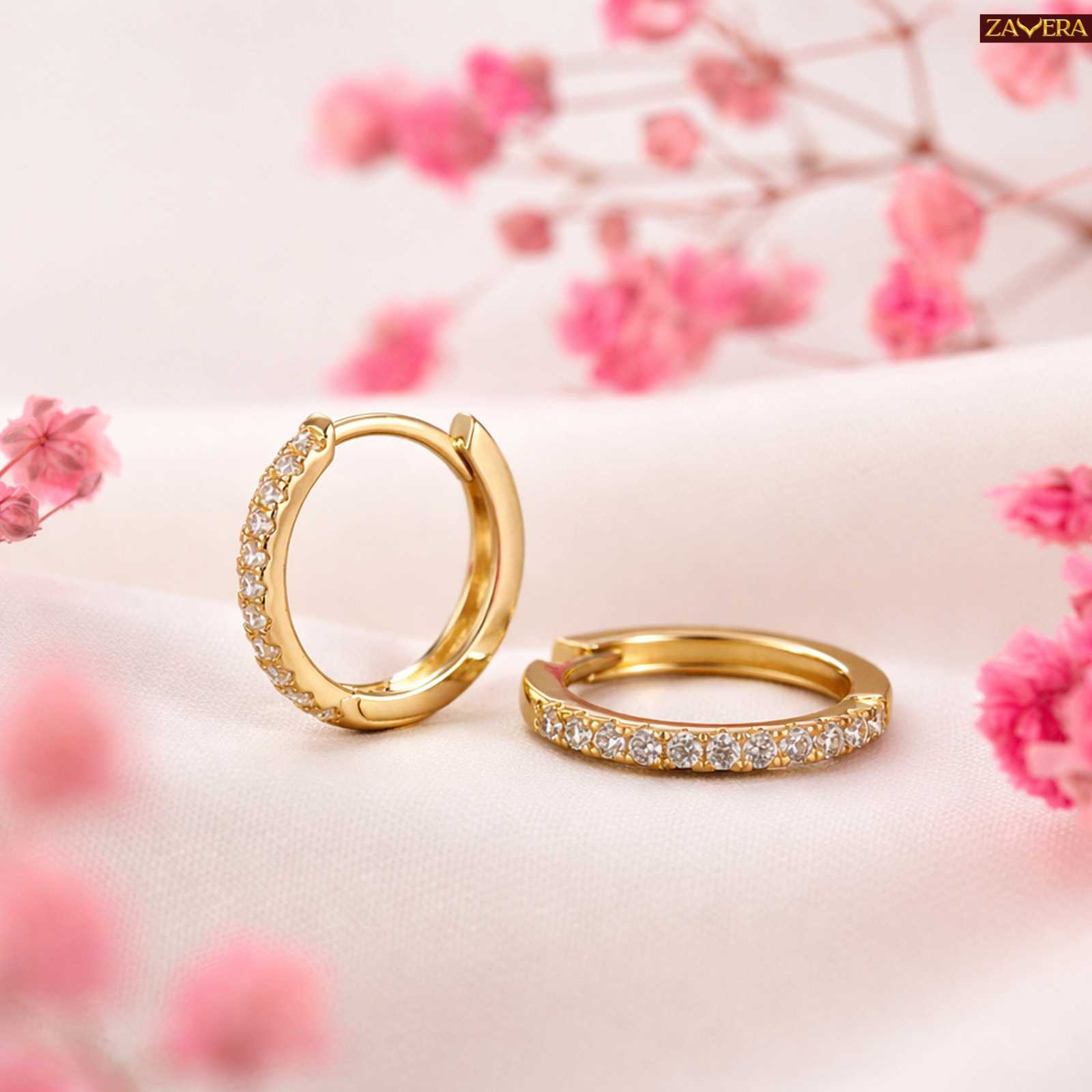 Minimal Round CZ Gold Plated Hoop Earrings For Women