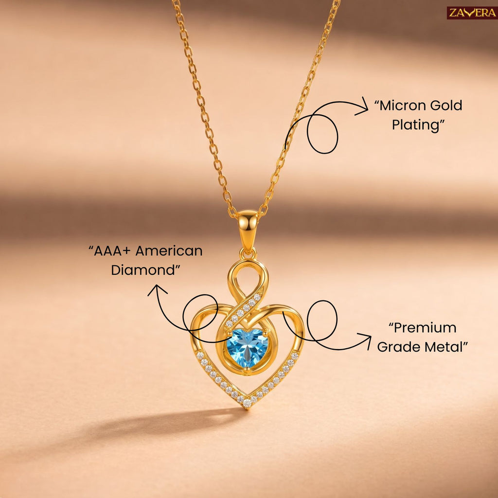 Zavera Gold Plated Blue Heart Crystal Pendant For Women