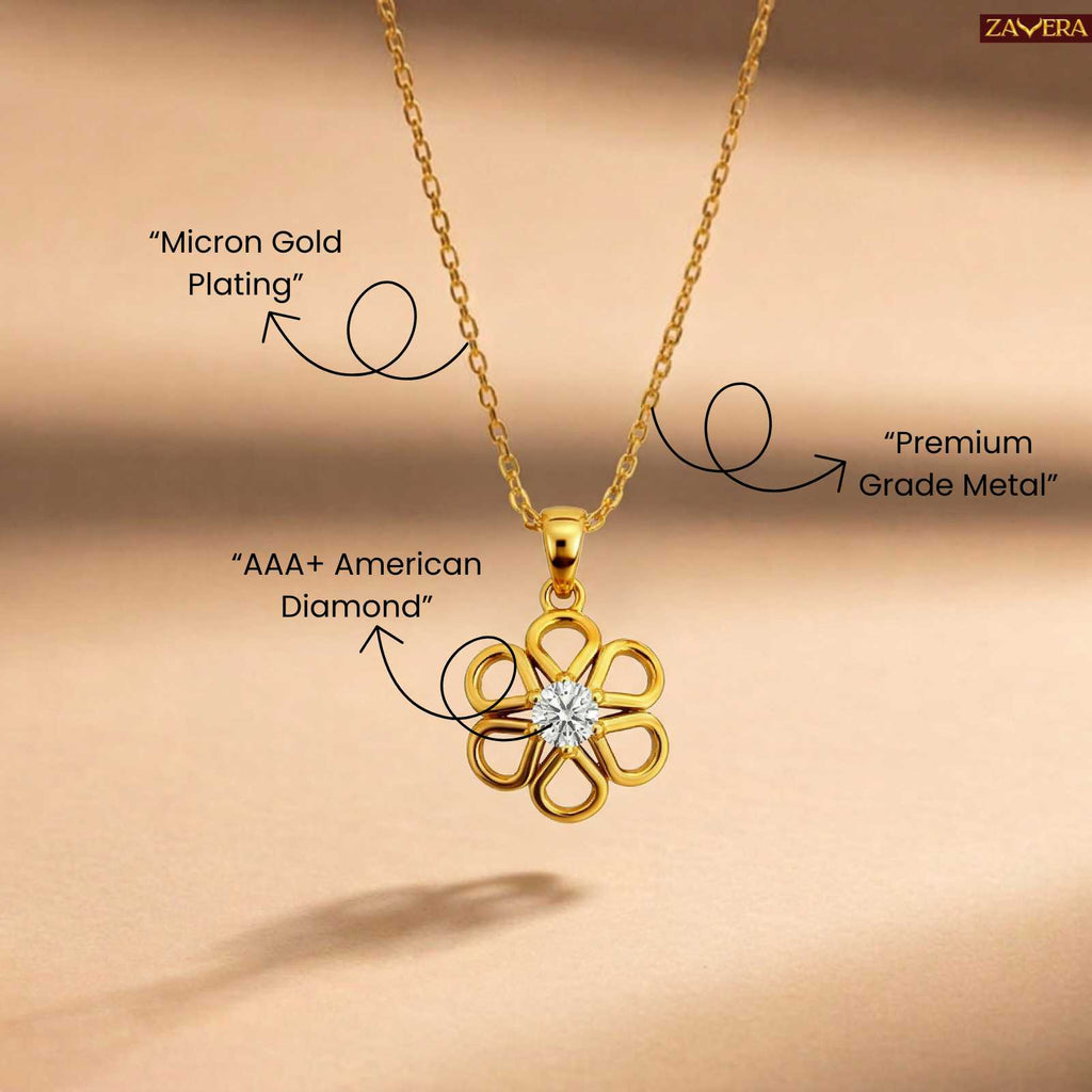Zavera Floral Design Crystal Pendant Gold Plated