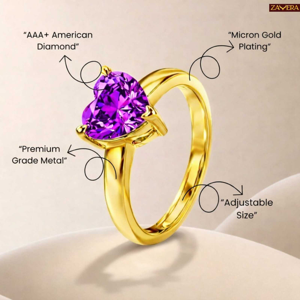 Gold Plated Amethyst Heart Adjustable Ring