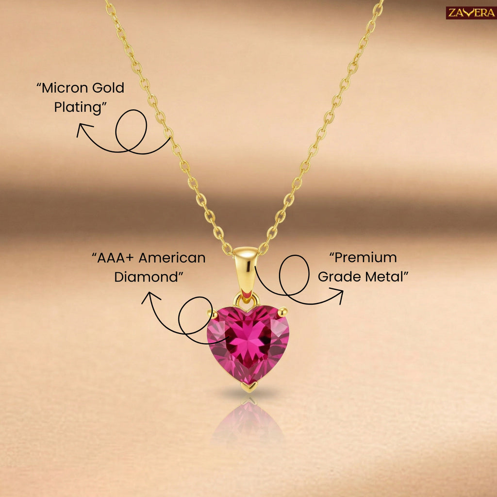 Zavera Red Heart Shape Crystal Pendant Gold Plated