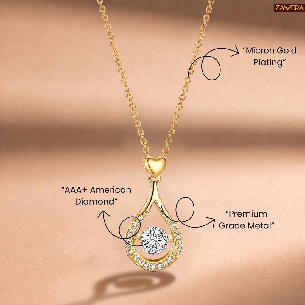 Zavera Gold Plated Heart Drop Pendant Necklace For Women