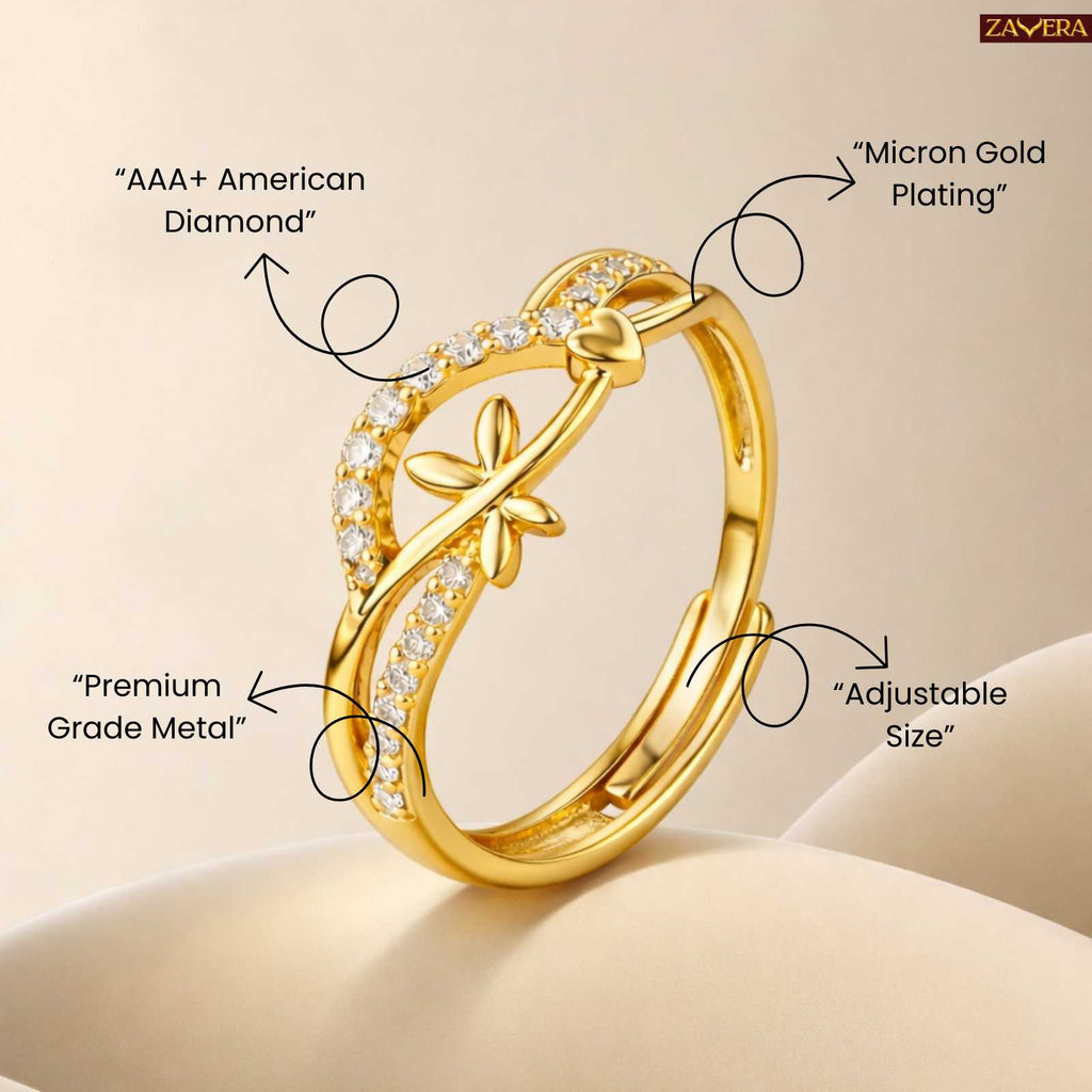 Zavera Gold Plated Designer Knot Adjustable Ring