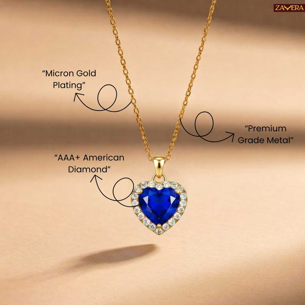 Zavera Gold Plated Blue Heart Crystal Halo Pendant