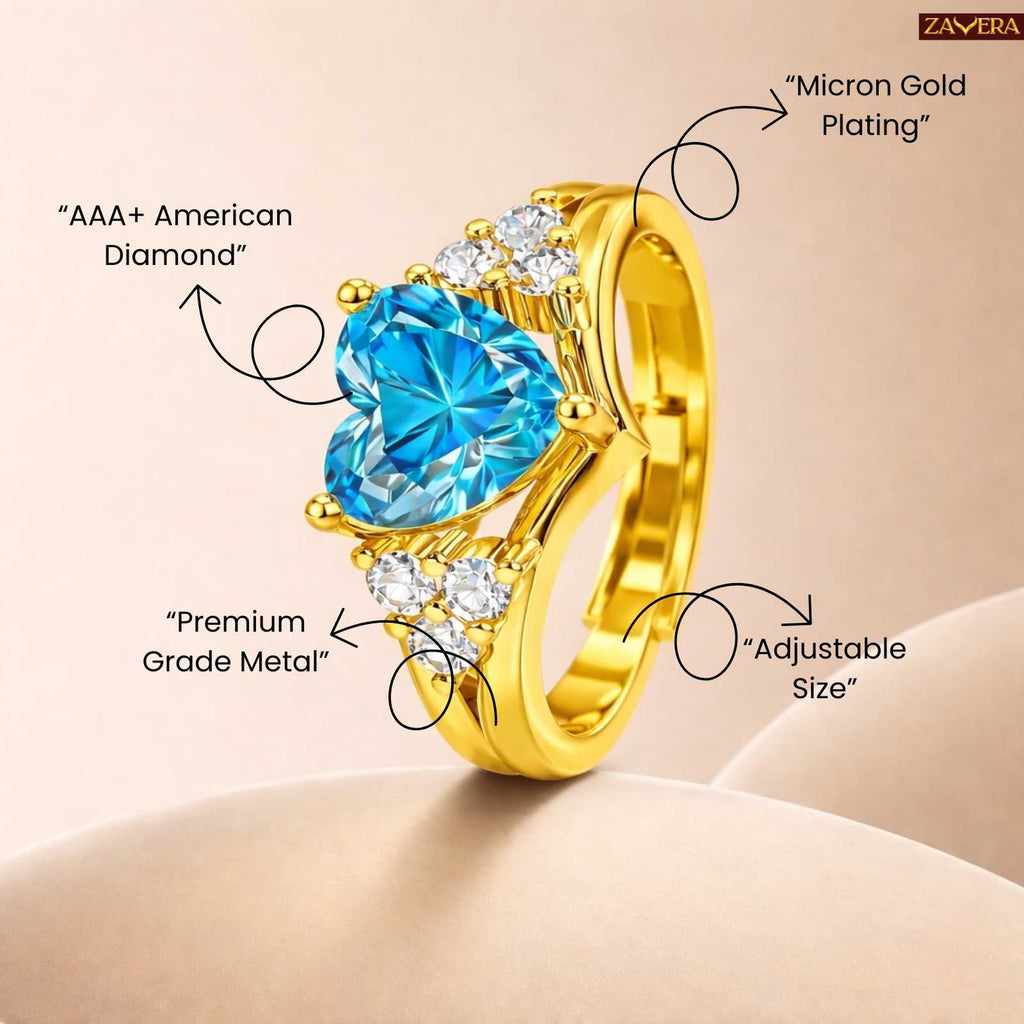 Royal Blue Diamond Gold Plated Love Ring