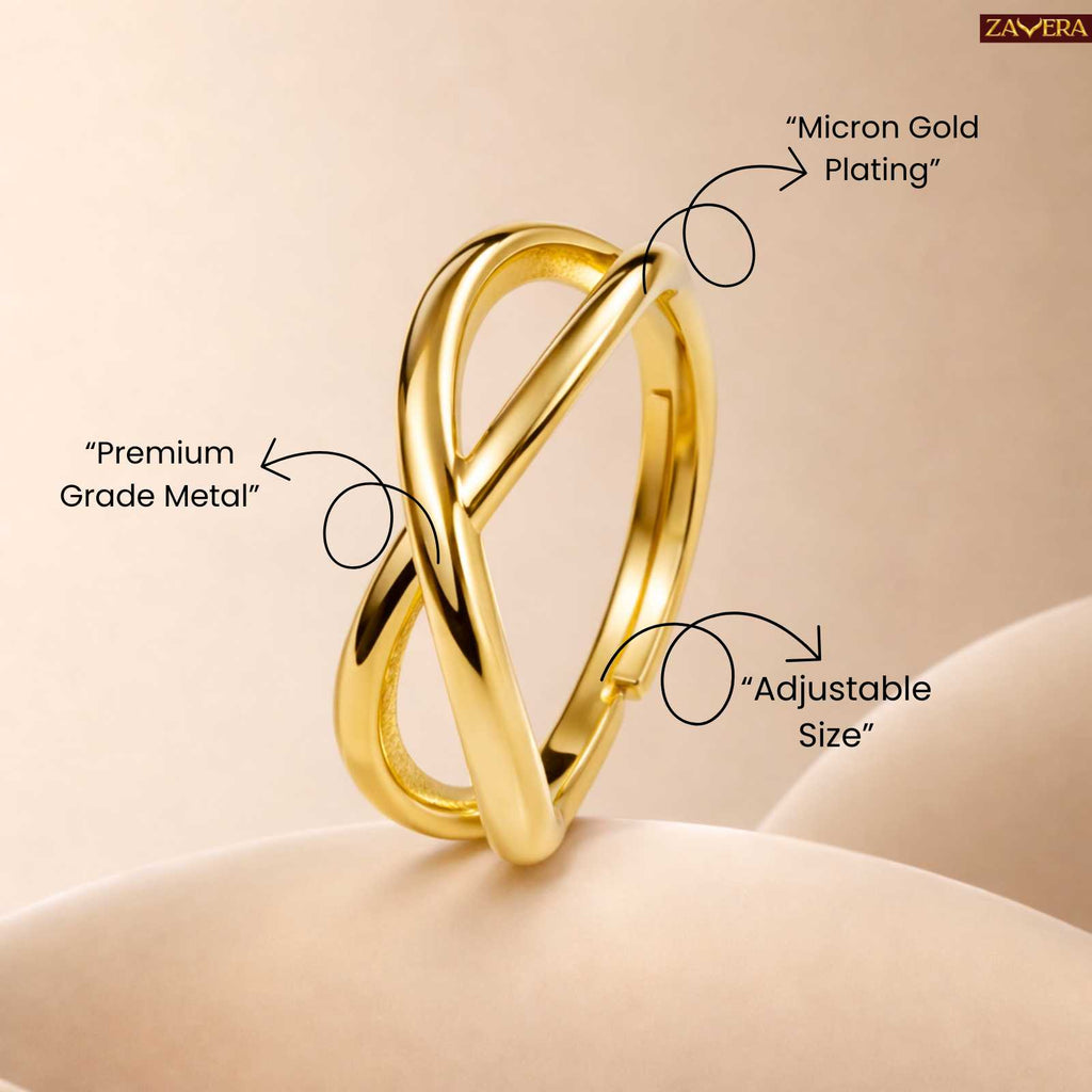 Zavera Men Twist Band Design Adjustable Ring Gold Plated