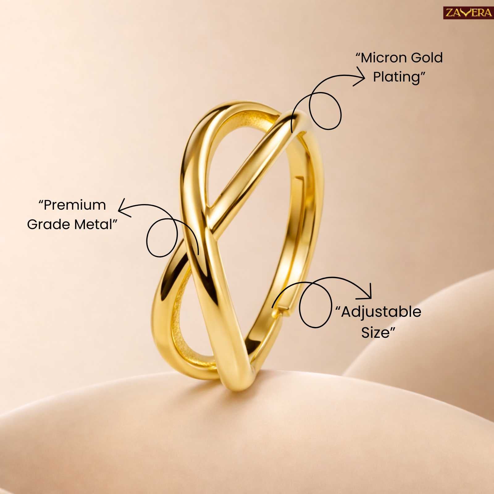 Zavera Men Twist Band Design Adjustable Ring Gold Plated