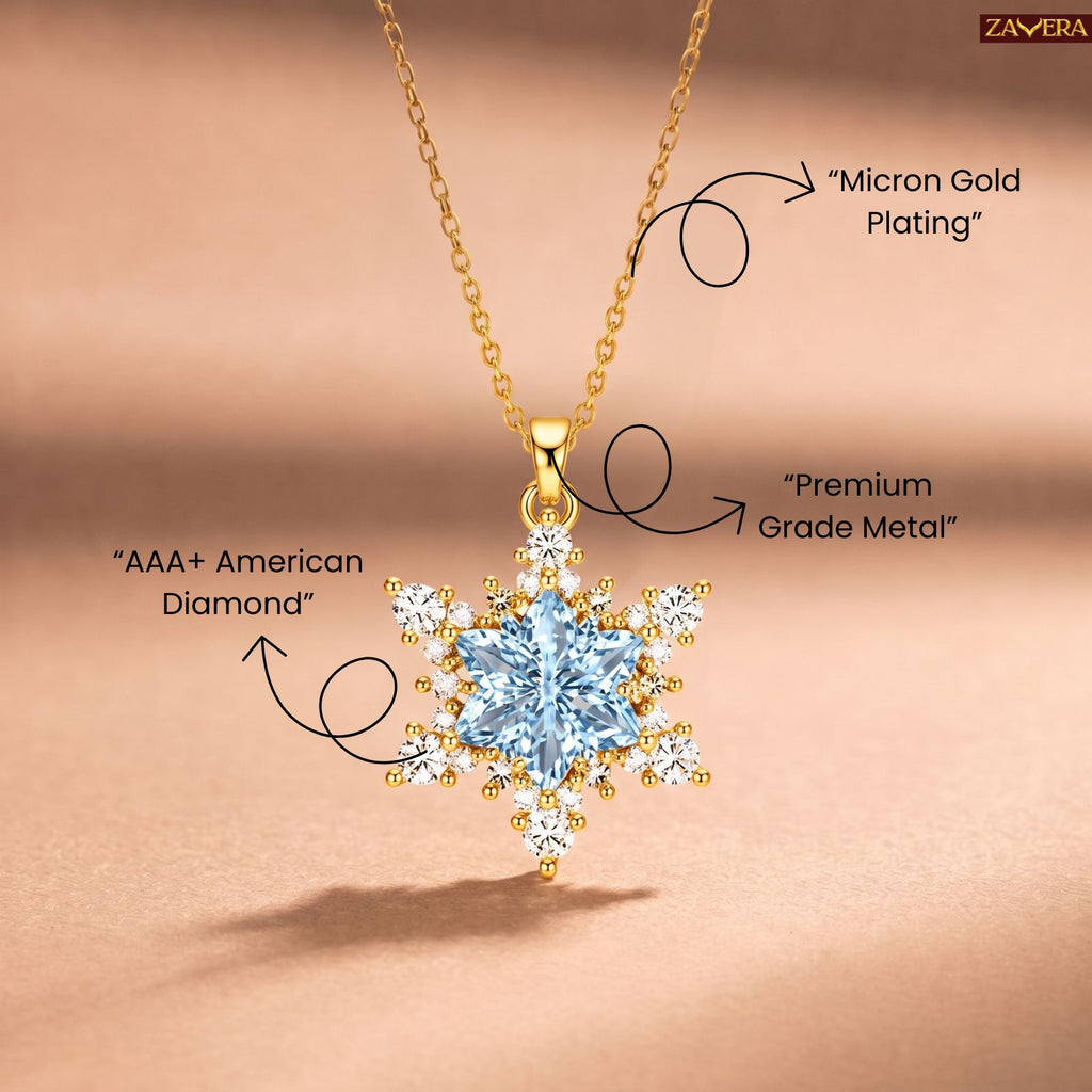 Zavera Gold Plated Dainty Blue Crystal Pendant For Women