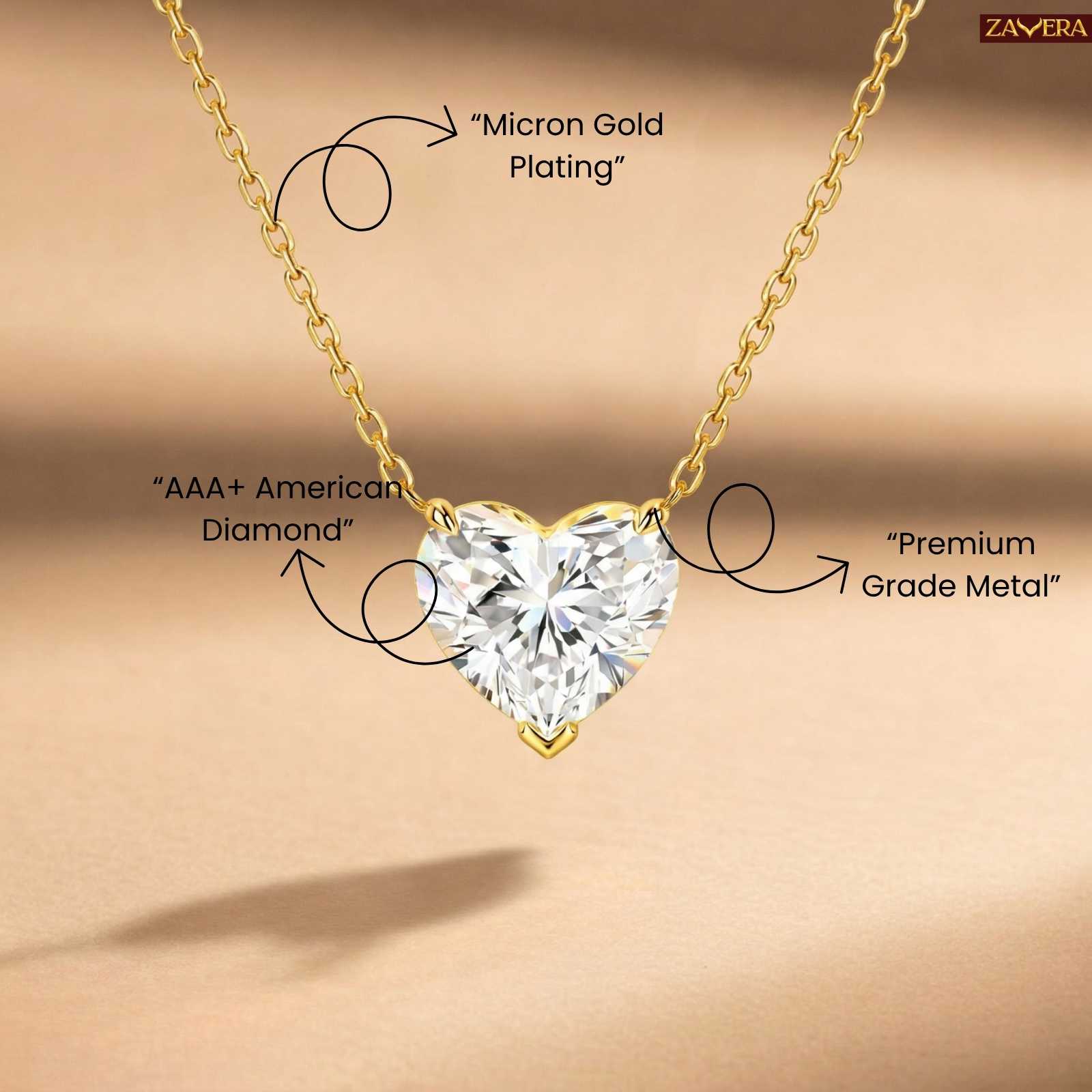 Zavera Gold Plated Heart Crystal Pendant