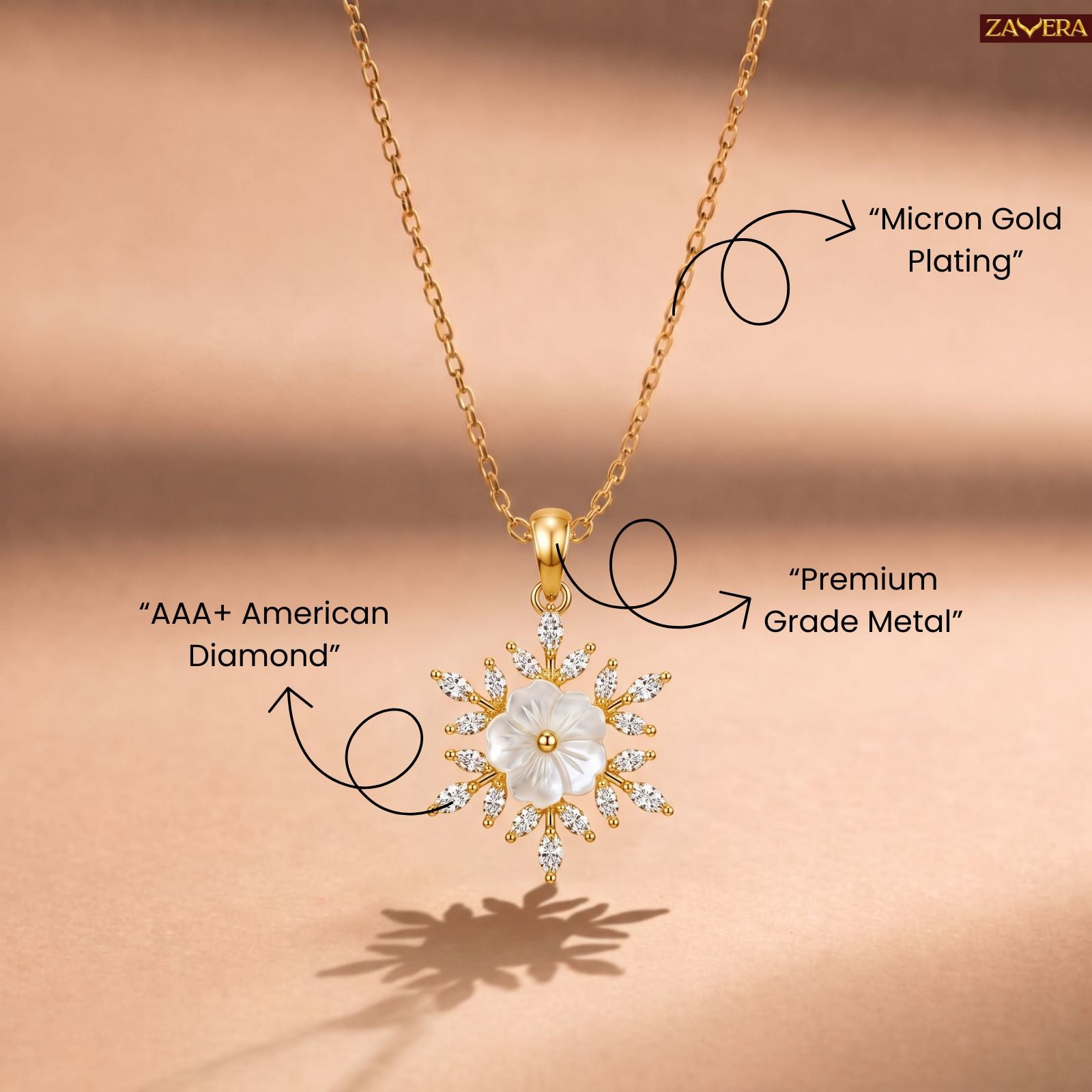 Zavera Gold Plated Elegant Flower Pendant For Women