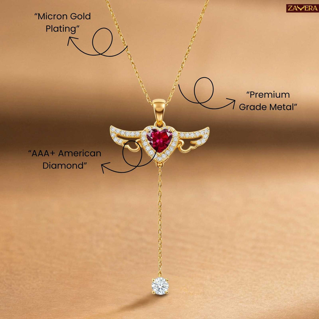 Zavera Winged Heart Diamond Gold Plated Pendant
