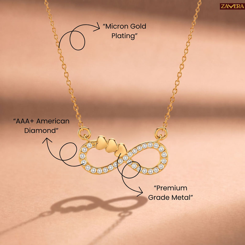 Zavera Gold Plated Crystal Infinity Heart Pendant For Women
