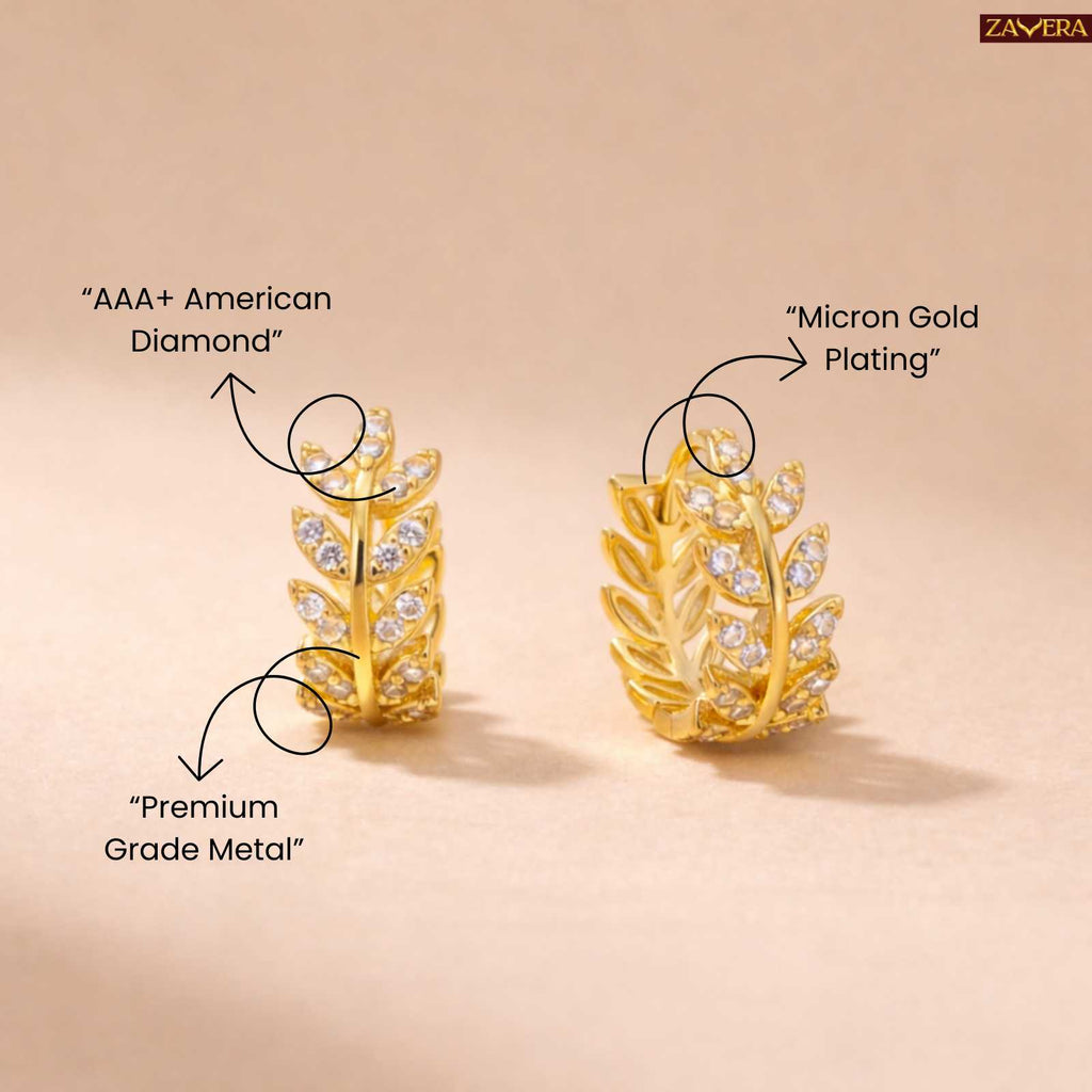 Zavera Leafy Vine Gold Plated Hoop Earrings