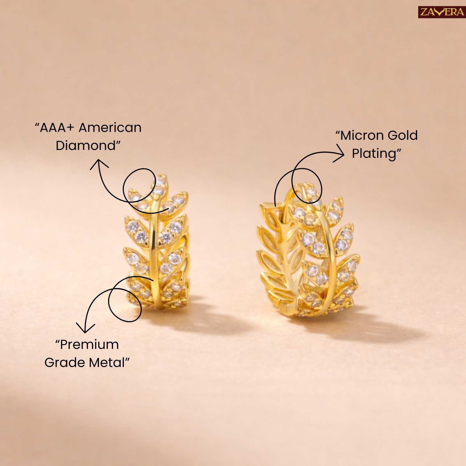 Zavera Leafy Vine Gold Plated Hoop Earrings