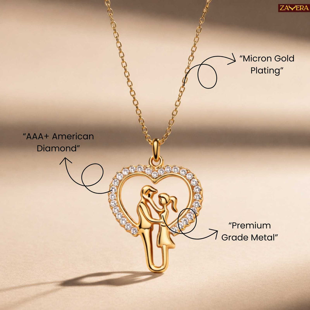 Gold Plated Couple Heart American Diamond Pendant for Women
