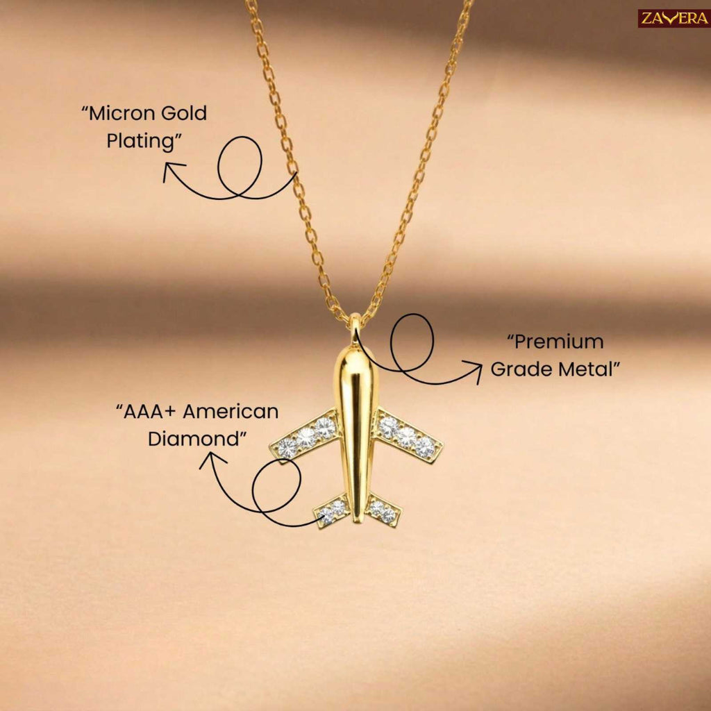 Zavera Gold Plated Airplane Crystal Pendant
