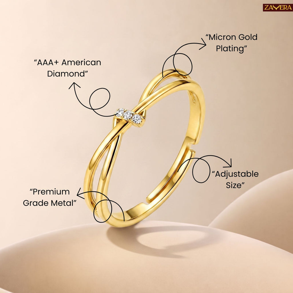 Zavera Brass 22K Infinity Love Gold Plated Adjustable Ring For Women