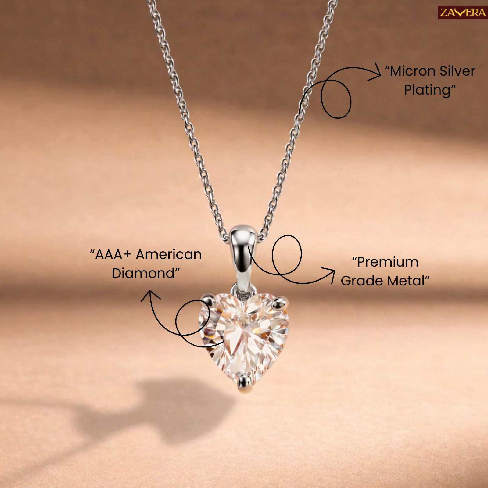 Silver Plated Heart Stone Adjustable Pendant for Women