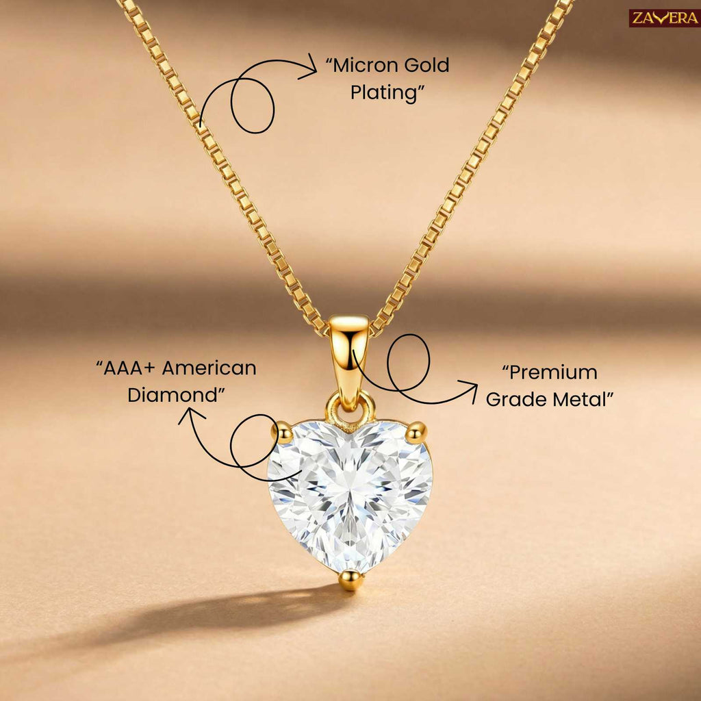 Zavera White Heart Shape Crystal Pendant Gold Plated