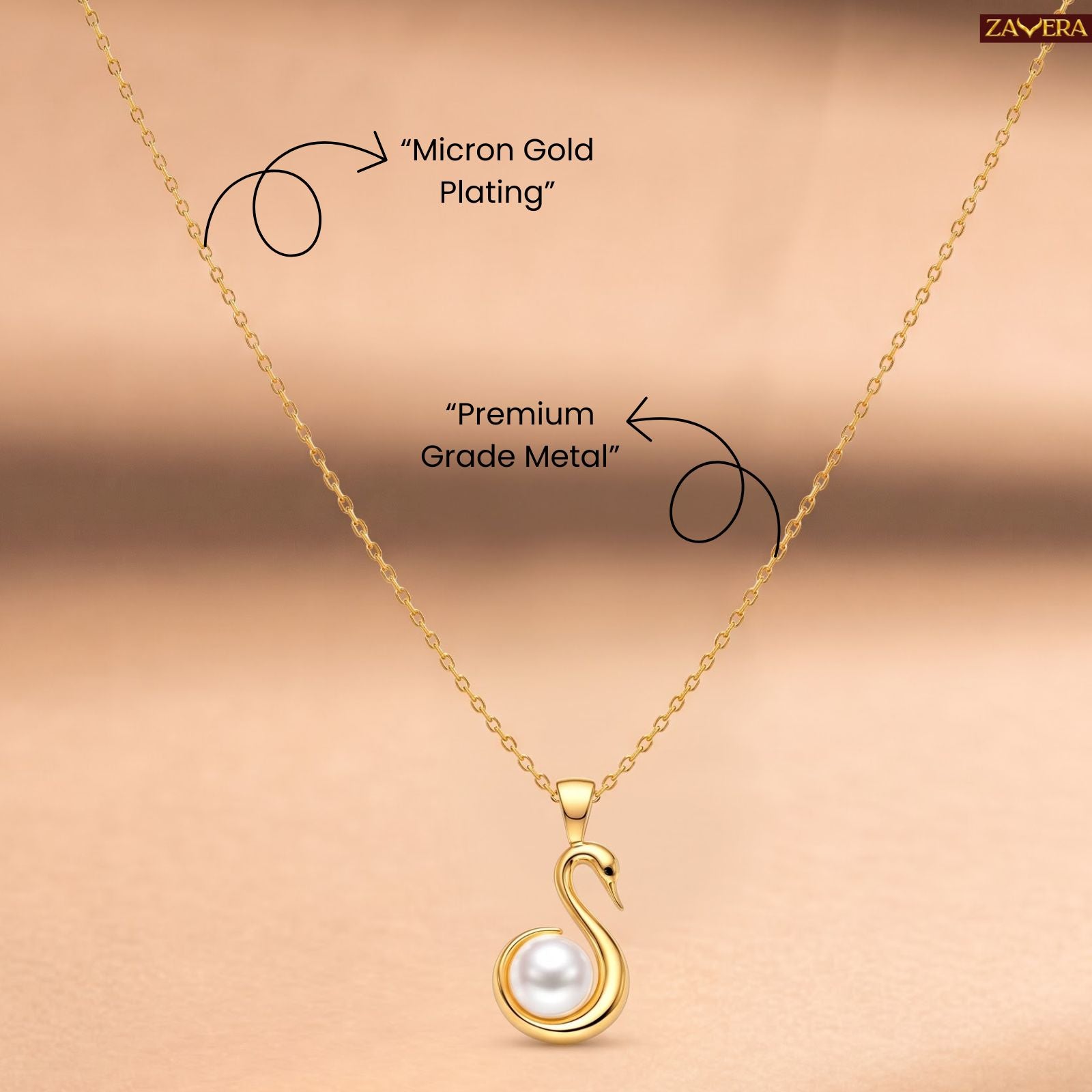 Zavera Gold Plated Swan Pearl Pendant For Women