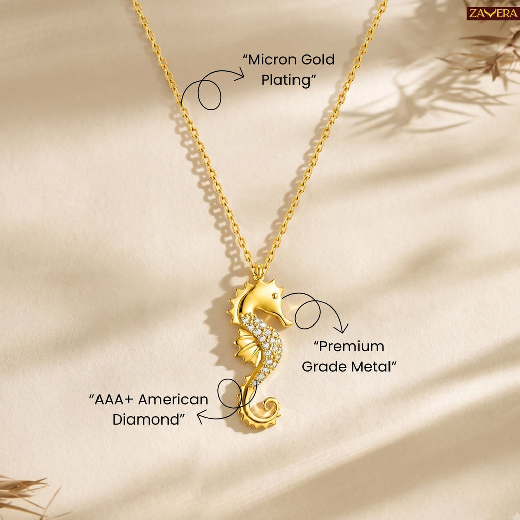 Zavera Gold Plated Seahorse Pendant for Women