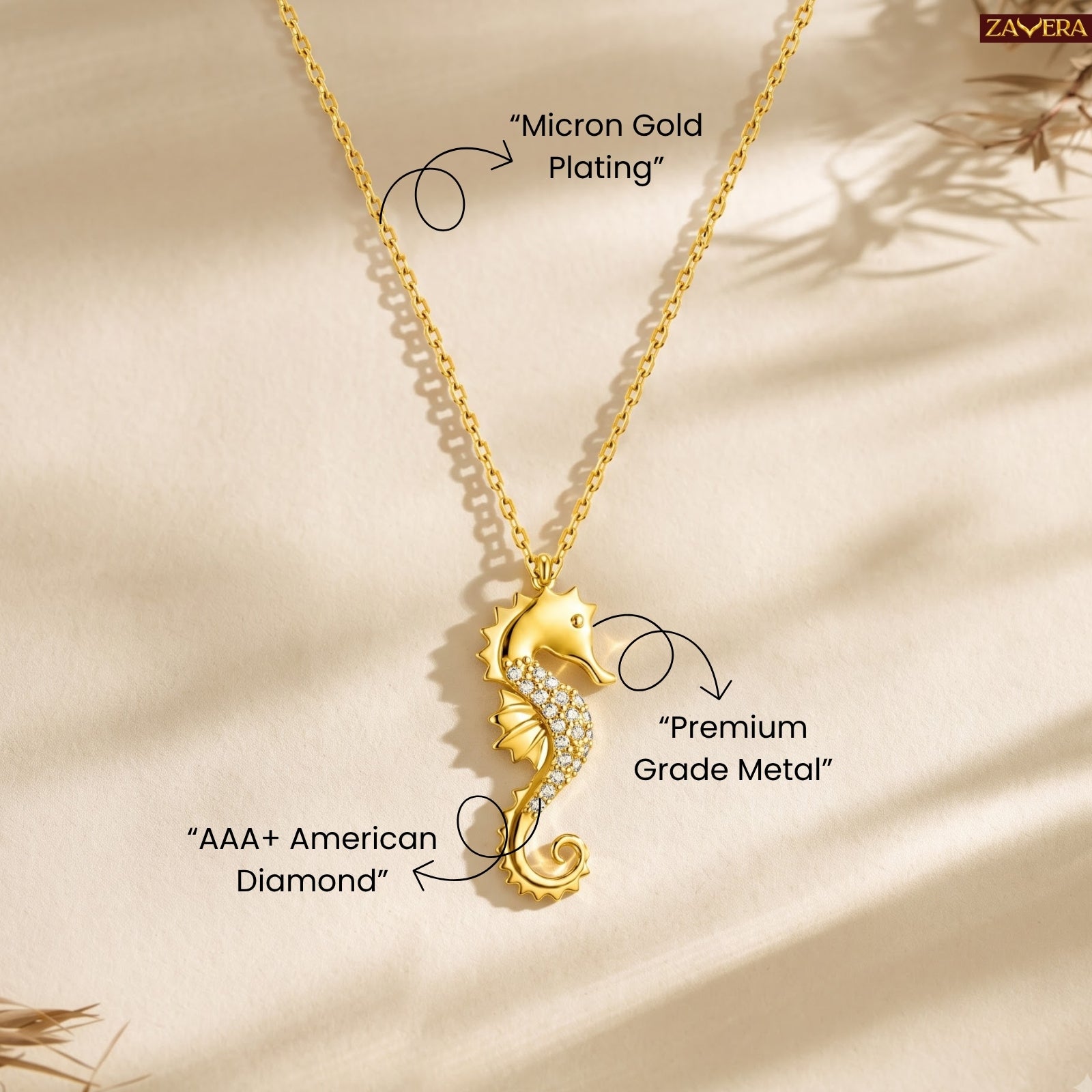 Zavera Gold Plated Seahorse Pendant for Women