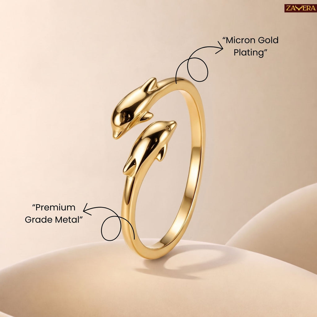 Zavera Brass 22K Minimalist Open Band Statement Gold Plated Ring For Women