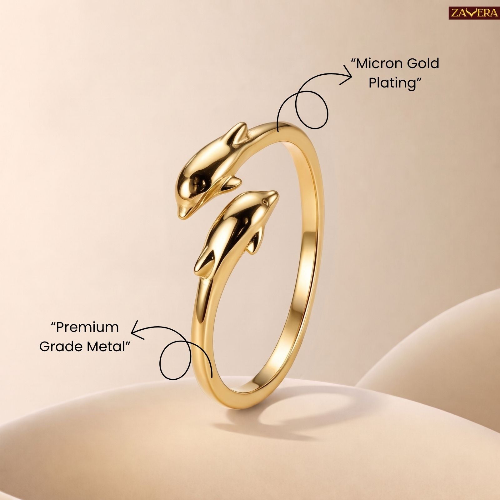 Zavera Brass 22K Minimalist Open Band Statement Gold Plated Ring For Women