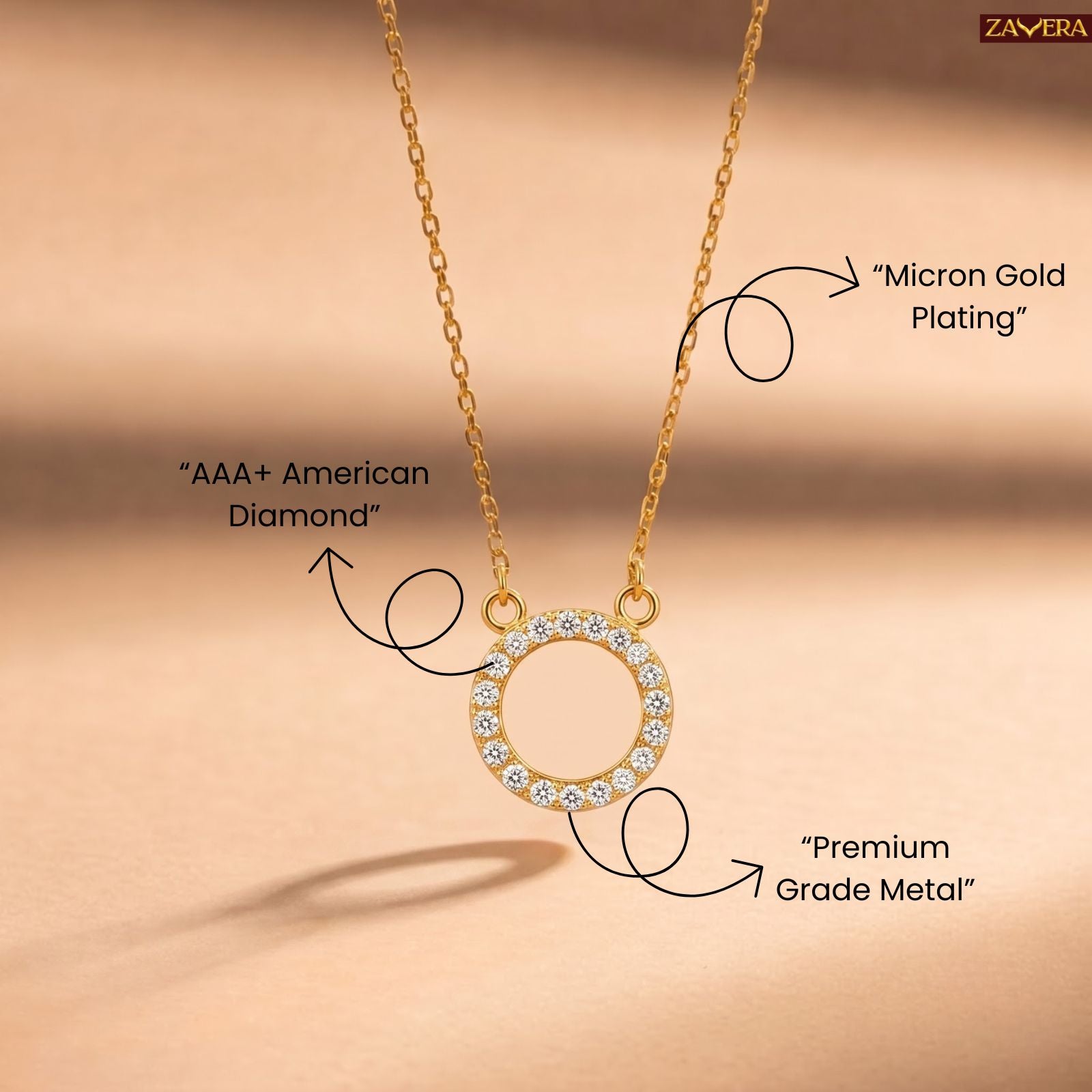 Zavera Gold Plated CZ Open Circle Pendant Necklace for Women