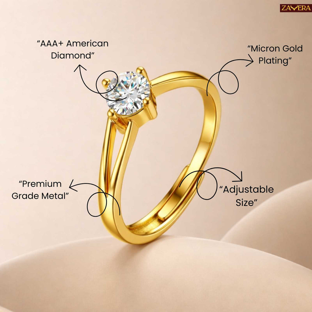 Minimal Pure Gold Plated Solitaire Adjustable Ring