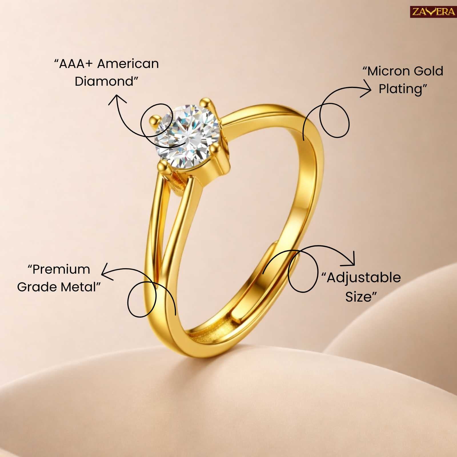 Minimal Pure Gold Plated Solitaire Adjustable Ring