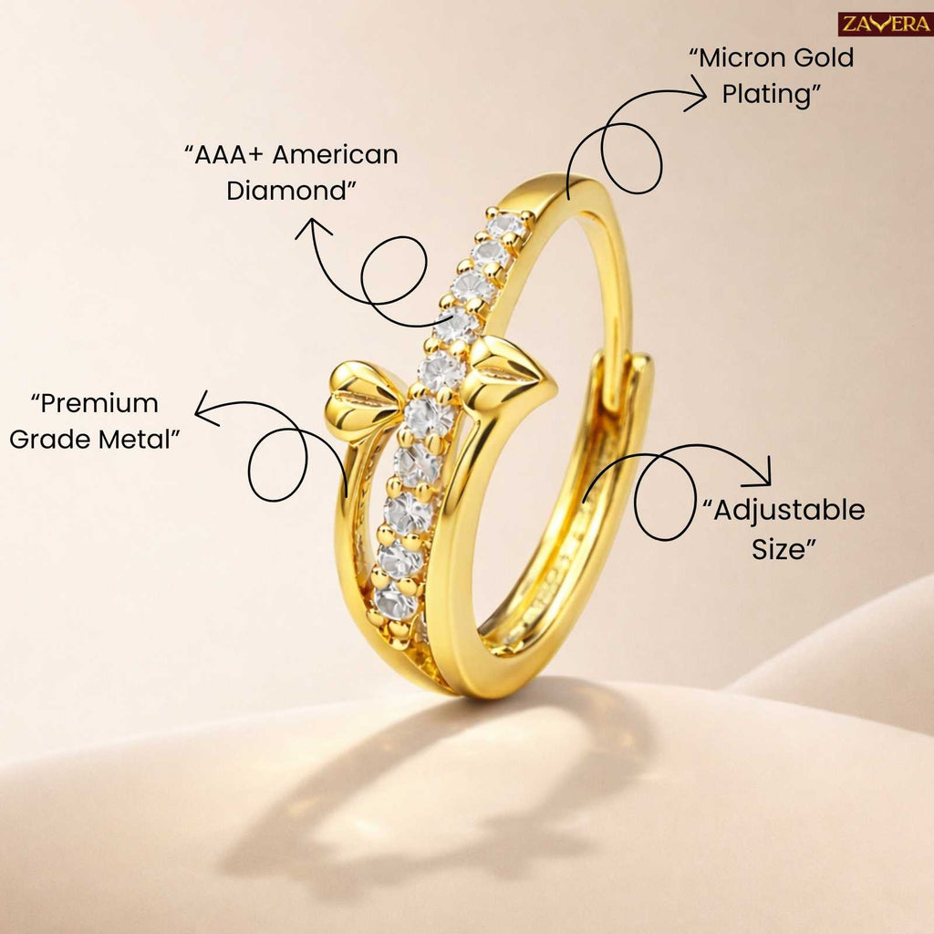 Dual Heart Minimal Pure Gold Plated Adjustable Ring