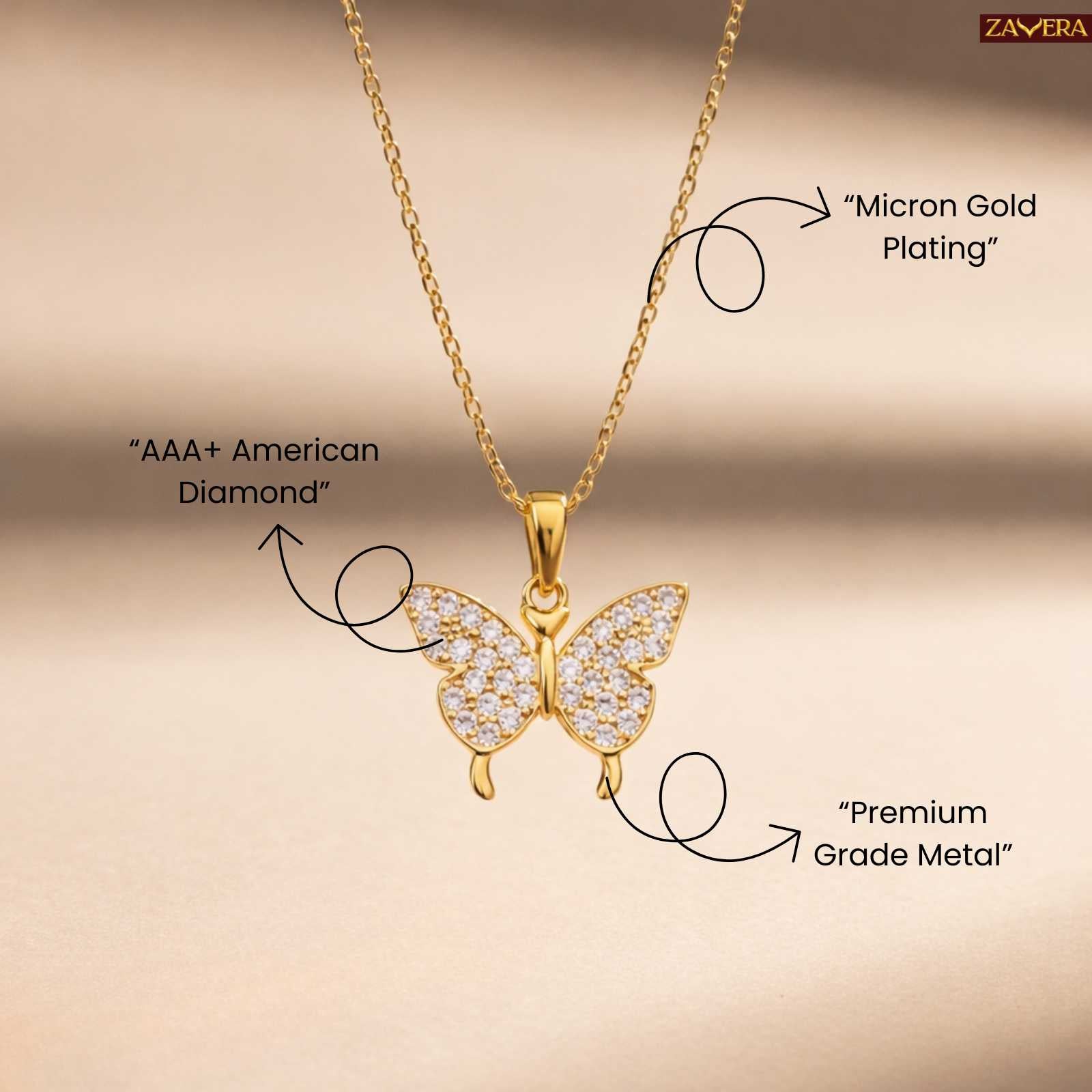 Gold Plated Butterfly Stone  Pendant for Women