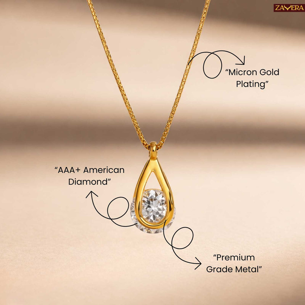 Gold Plated Teardrop Stone Pendant Necklace for Women