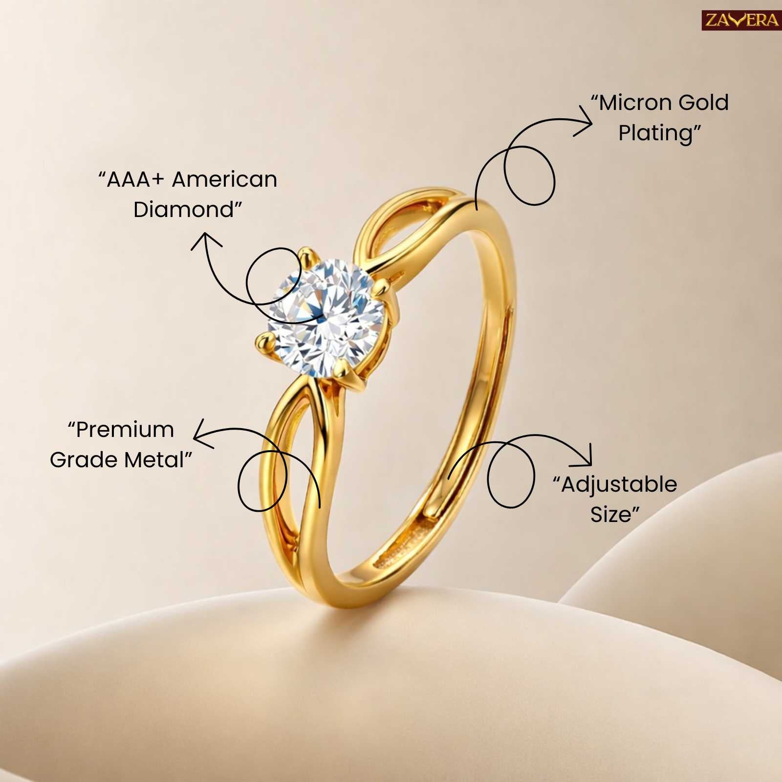 Zavera Gold Plated Infinity Stone Adjustable Ring
