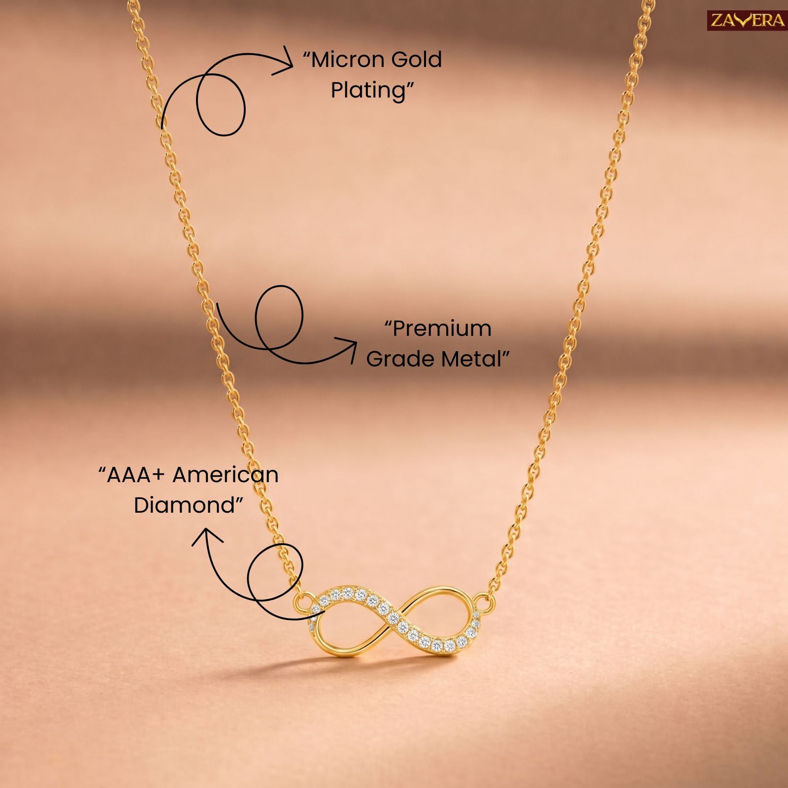 Zavera Gold Plated Eternal Infinity Pendant For Women