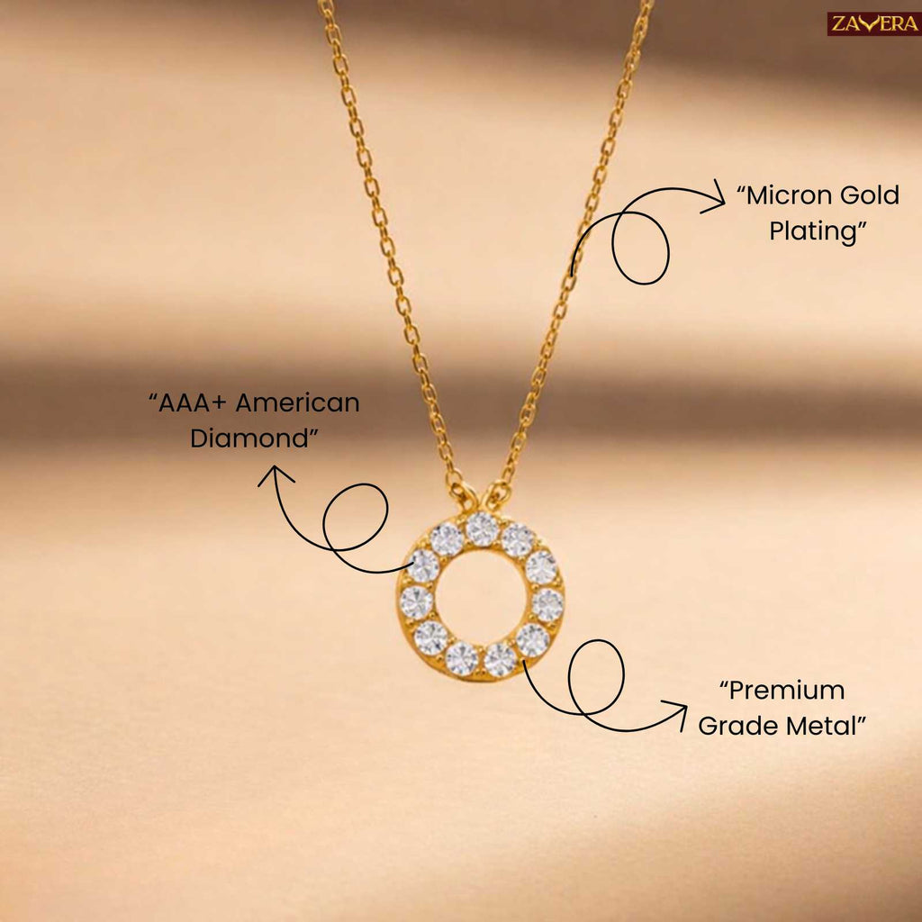 Gold Plated American Diamond Circle Pendant Necklace for Women
